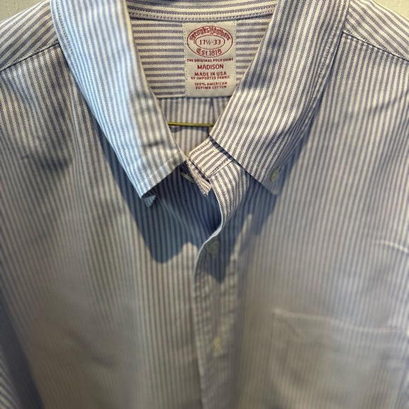 Brooks Brothers Shirt Adult 17.5 33 Non Iron Madison Purple Striped Button Down - Picture 4 of 8